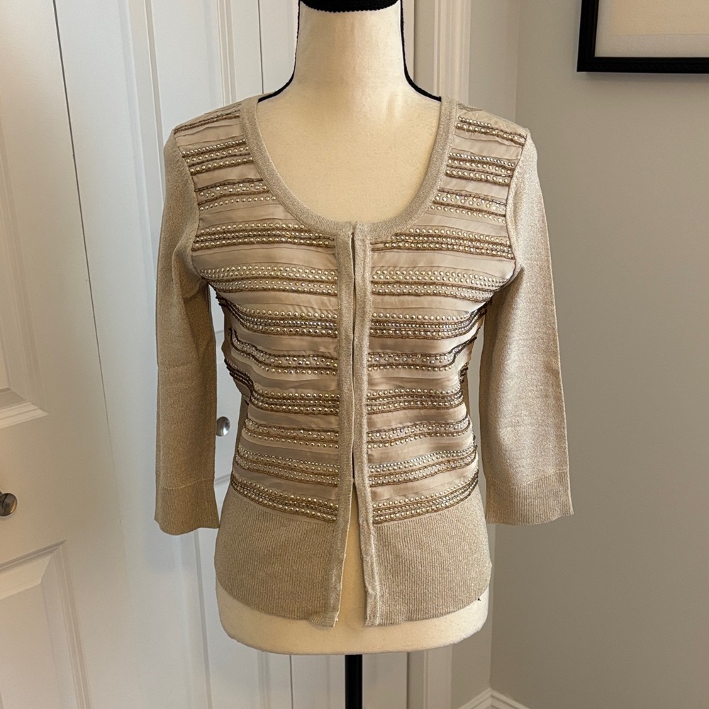 WHBM Elegant Beige Striped Women's Sweater NWT